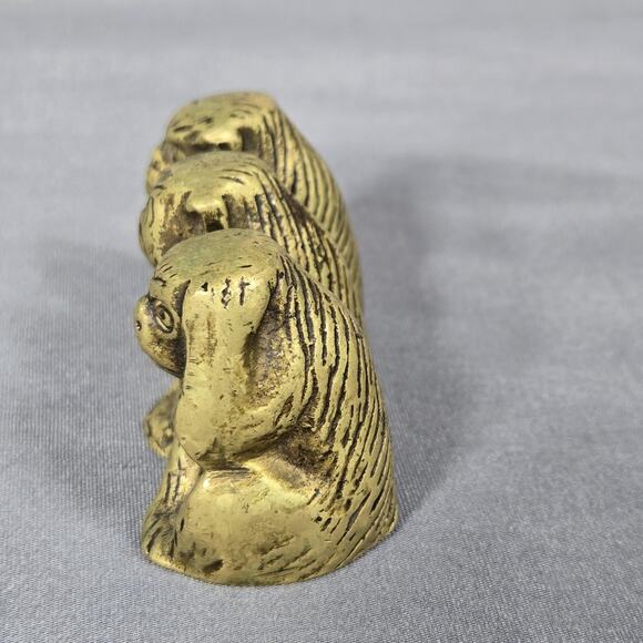 Vintage Brass Three Wise Monkeys Paperweight Made in England Desk Miniature - Picture 4 of 9